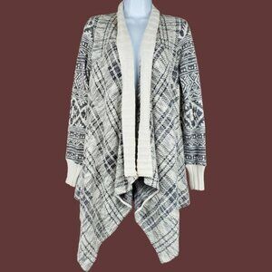 Anthropologie Womens Tiny Ivory Black Knit Open Front Cardigan Sweater Size XS